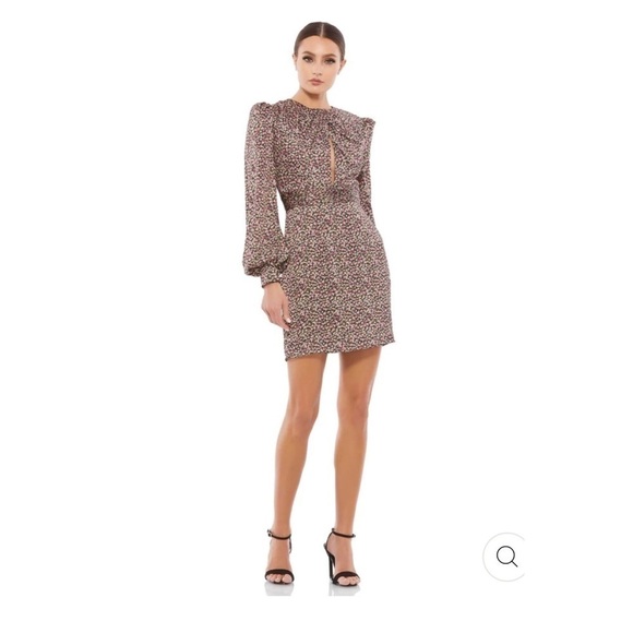 NEW IEENA for MAC DUGGAL Floral Long Sleeve Keyhole Mini Dress Size 2 - Picture 3 of 9